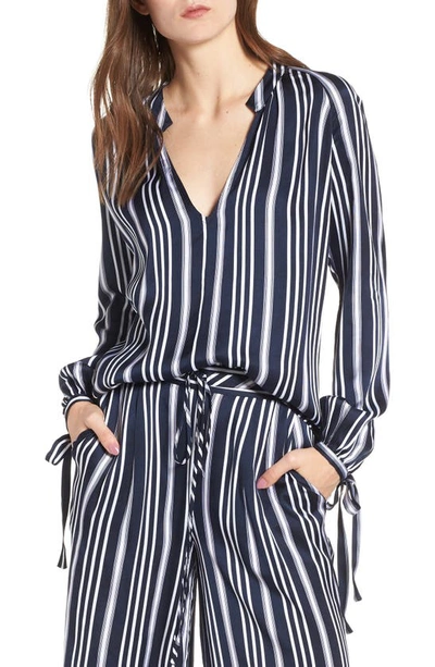 Ag Karina Striped V-neck Long-sleeve Top In Dark Cove/ True White