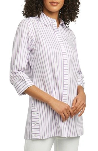 Foxcroft Wanda Stripe Tunic Shirt In Fresh Lilac