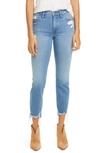 Frame Le High Ripped Straight Leg Jeans In Laskey Rips