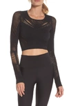 Alo Yoga Siren Long-sleeve Mesh Performance Crop Top In Black