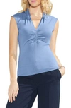 Vince Camuto Ruched V-neck Top In Sapphire Ice