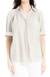 Max Studio Stripe Short Sleeve Blouse In Taupe/ Black Framed Stripe