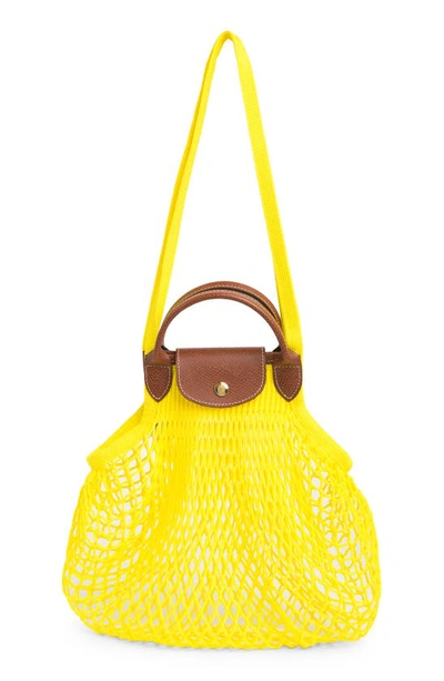 Longchamp Le Pliage Filet Knit Shoulder Bag In Lemon