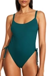 Vitamin A Gemma Drawstring Accent Rib One-piece Swimsuit In Emerald Ecorib