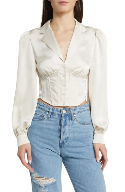 Astr Balloon Sleeve Crop Satin Corset Top In Off White