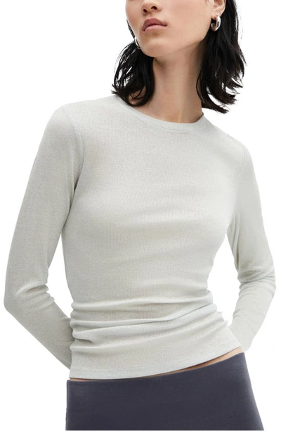 Mango Metallic Rib Long Sleeve T-shirt In Grey