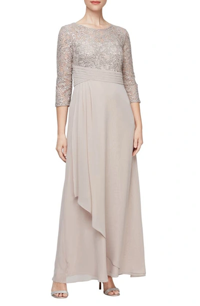 Alex Evenings Sequin & Lace Bodice Gown In Buff