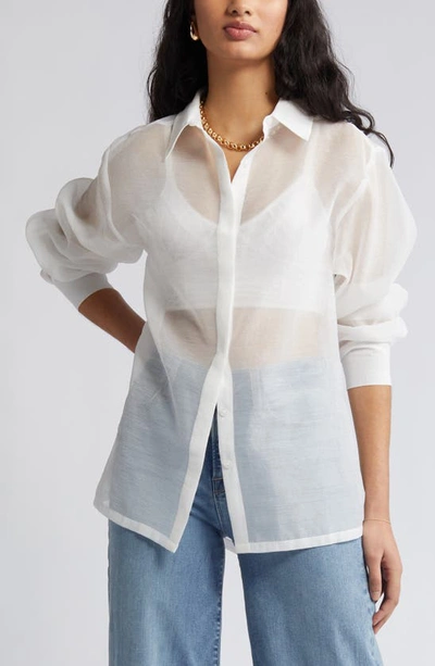 Open Edit Sheer Button-up Shirt In Ivory Cloud