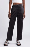 Open Edit Satin Cargo Pants In Black