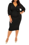 Buxom Couture Faux Wrap Midi Dress In Black