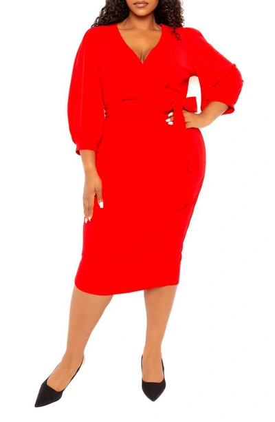 Buxom Couture Faux Wrap Midi Dress In Red