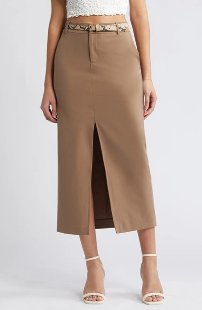 Open Edit Suited Midi Column Skirt In Brown Caribou