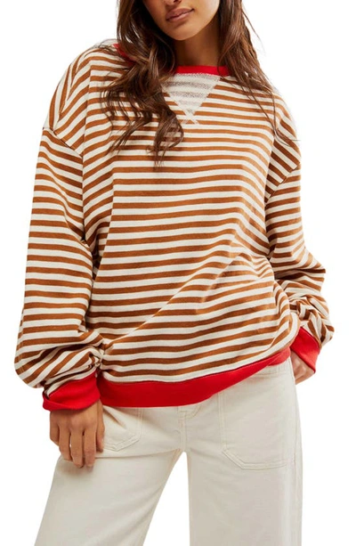 Free People Oversize Stripe Sweatshirt In Coffee Combo