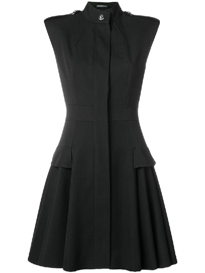 Alexander Mcqueen High-neck Cap-sleeve Fit-and-flare Military Wool Short Dress In Black