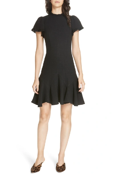 Rebecca Taylor Short-sleeve Ruffle Tweed Short Dress In Black