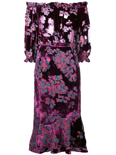 Saloni Grace Off-the-shoulder Silk Midi Dress In Pink
