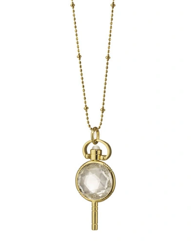 Monica Rich Kosann 18k Gold Mini Round Rock Crystal Pocketwatch Key Necklace