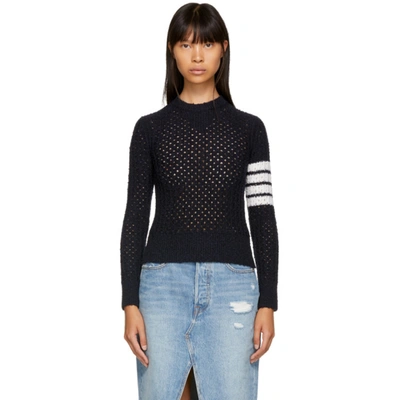 Thom Browne Navy Milano Classic Crewneck Pullover In Blue