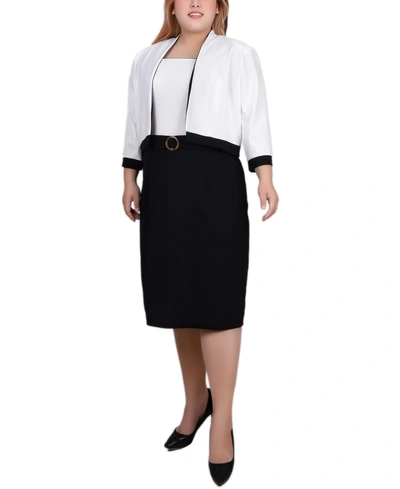 Ny Collection Plus Size 3/4 Sleeve Colorblocked Dress, 2 Piece Set In Navy Ivory