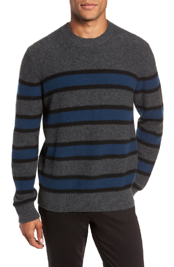 Vince Men's Crewneck Striped Cashmere Sweater In Dark Heather Grey/blue ...