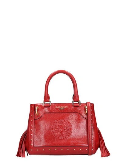 Balmain Studded Leather Top Handle Bag In Rouge