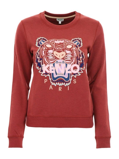 Kenzo Tiger Embroidery Sweatshirt In Suederosso