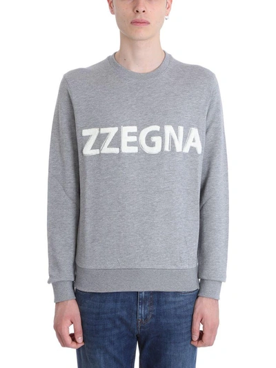 Z Zegna Logo Cotton Crewneck Sweatshirt In Grey