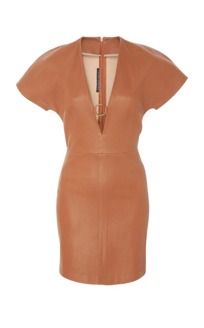 Zeynep Arcay V-neck Stretch Leather Dress In Orange