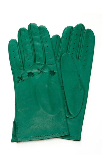 Yestadt Millinery Xoxo Cutout Leather Driving Gloves In Green