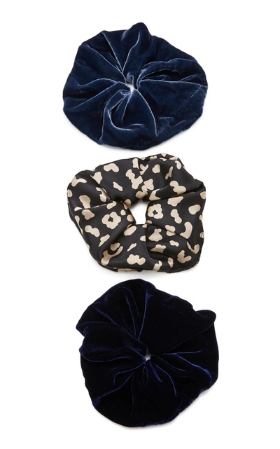 Jennifer Behr M'o Exclusive Set Of 3 Velvet Scrunchies In Blue