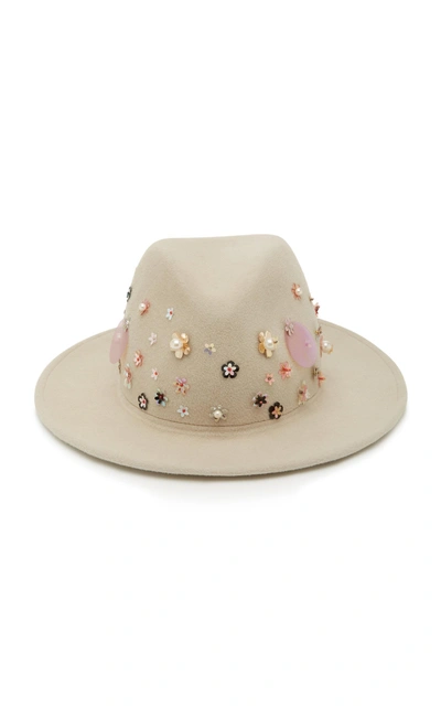 Yestadt Millinery Lucent Floral Embellished Fedora In Neutral