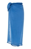 Matta Dupatta Tasseled Cotton And Silk Shawl In Blue