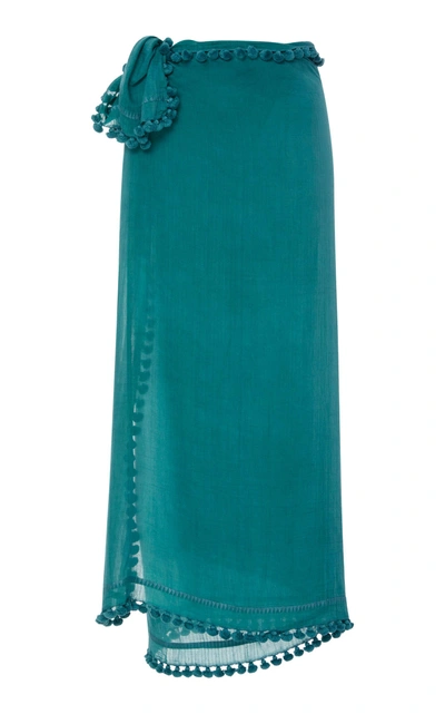 Matta Dupatta Tasseled Cotton And Silk Shawl In Green