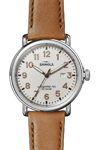 Shinola The Runwell - Statue Of Liberty Leather Strap Watch, 41mm In Brown/ Grey/ Silver