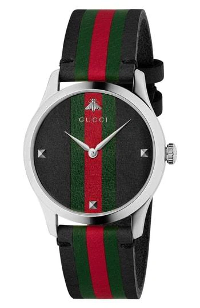 Gucci G-timeless Stainless Steel Stripe Web Strap Watch In Black