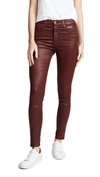 Ag Farrah Skinny Ankle High-rise Leatherette Jeans In Tannic Red