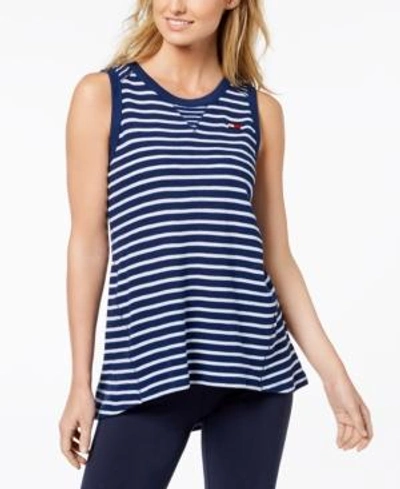 Tommy Hilfiger Striped High-low Tank Top, Created For Macy's In Deep Blue/white