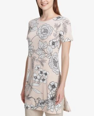 Calvin Klein Floral-print Tunic Top In Blush Combo