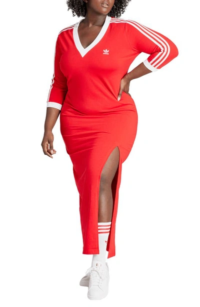 Adidas Originals Lifestyle V-neck Maxi Dress In Better Scarlet
