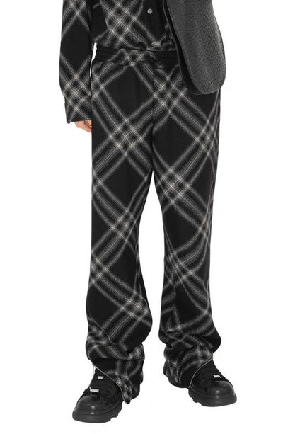 Burberry Relaxed Fit Check Zip Hem Wool Pants In Monochrome Ip Check
