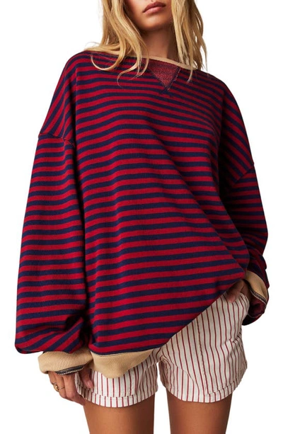 Free People Oversize Stripe Sweatshirt In Nautical Combo