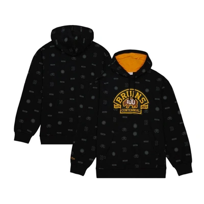 Mitchell & Ness Men's  Black Boston Bruins 100th Anniversary Allover Print Pullover Hoodie