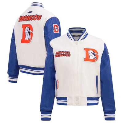 Pro Standard Cream Denver Broncos Retro Classic Vintage Full-zip Varsity Jacket