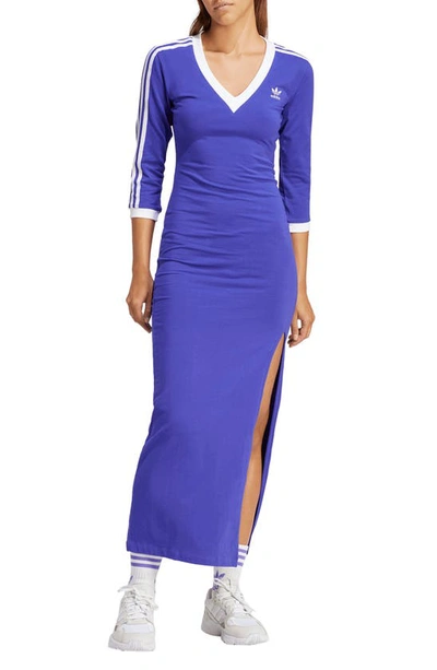 Adidas Originals 3-stripes Long Sleeve Maxi Dress In Energy Ink
