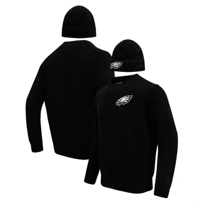 Pro Standard Black Philadelphia Eagles Crewneck Pullover Sweater & Cuffed Knit Hat Box Gift Set