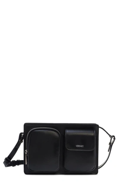 Versace Cargo Calfskin Crossbody Bag In Black-palladium