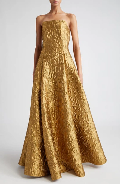 Emilia Wickstead Alivia Metallic Floral Jacquard Strapless Ballgown In Gold Lurex