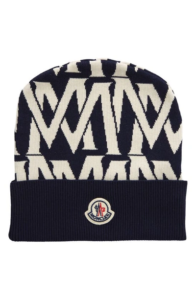 Moncler Logo Jacquard Beanie In Blue