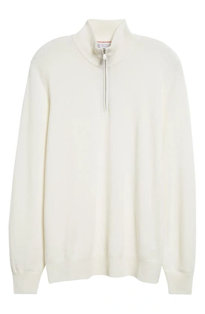 Brunello Cucinelli Cashmere Half Zip Sweater In Co312 Panama/ Nebbia