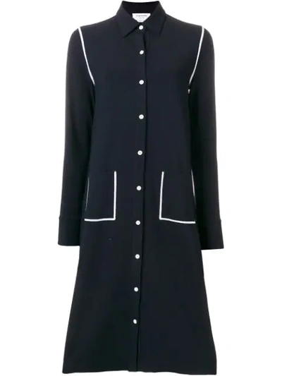 Thom Browne Contrast Cover-stitched A-line Shirtdress In Milano Tech - Blue